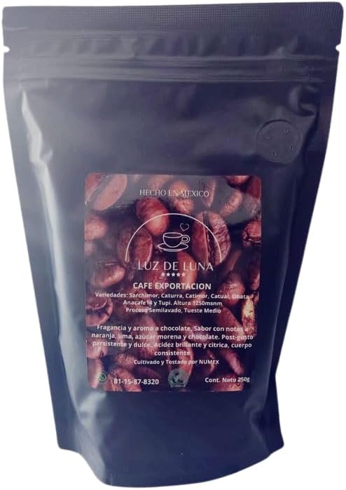 Cafe LUZ DE LUNA, Region Chiapas, Exportacion, molido 250g