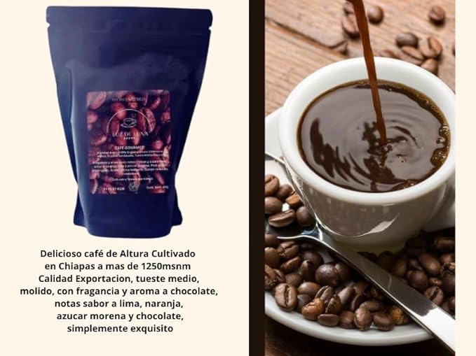 Cafe LUZ DE LUNA, Region Chiapas, Exportacion, molido 250g